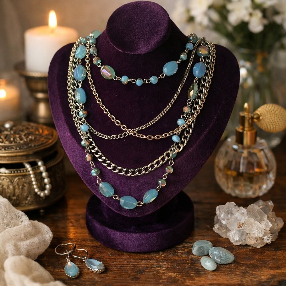 Premier Designs "Belize" Multi-Strand Statement Necklace Beaded Layered Chain